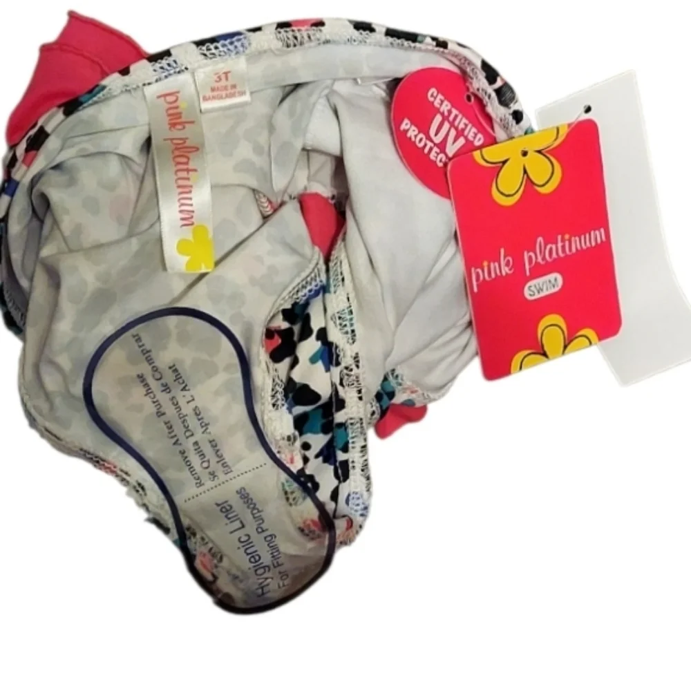 NWT Pink Platinum Multicolor Leopard Kids Swimsuit 3T